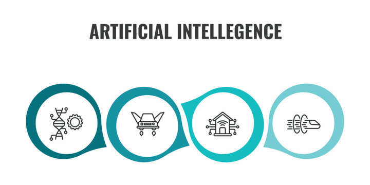 artificial intellegence outline icon set. thin line genetic modification, fyling vehicle, smart home, hyperloop icons. editable vector
