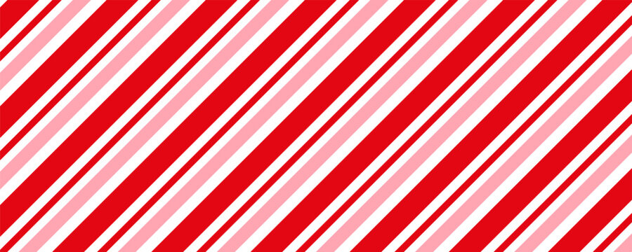 Candy cane Christmas background, peppermint diagonal stripes print seamless pattern