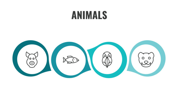 animals outline icon set. thin line pig, piranha, deadlock, mink icons. editable vector
