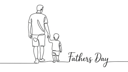 Happy Fathers Day silhouette line art illustration of father and child walking together, family bond, parenting love, greeting card design © Clipzax