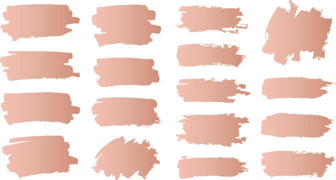 Rose gold metallic brush strokes set isolated on white background with metallic abstract collection background decorative highlight splatter brushwork painting artistic creative isolated