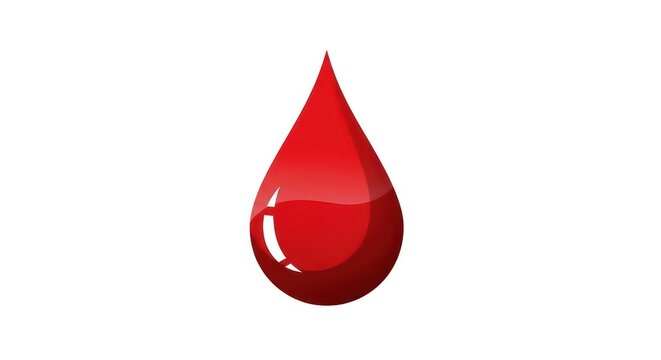 Shiny red liquid droplet with highlights on white
