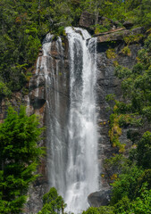 Obraz premium Scenic landscape of Lover's Leap waterfall in Nuwara Eliya, Sri Lanka, Asia 