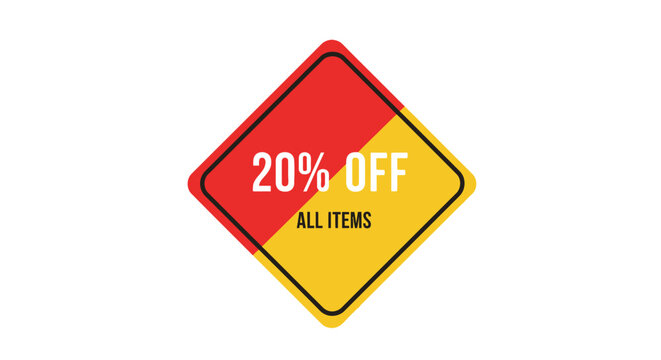 Twenty Percent Off All Items Sale Sign.