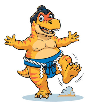 Funny dinosaur sumo wrestler cartoon character