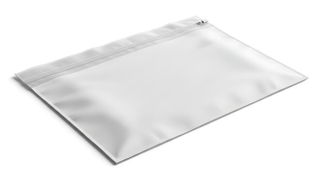 Transparent resealable plastic garment bag with white zipper, a clean blank mockup for clothing protection and organized storage.