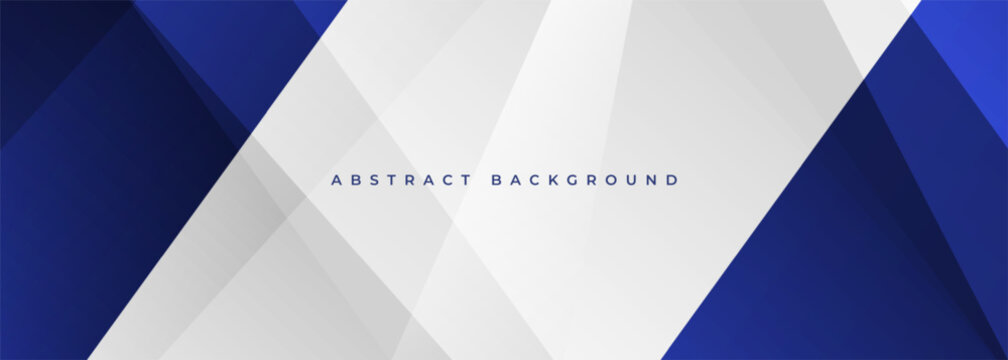 Dark blue modern abstract wide banner with white parallelogram. White and blue abstract background with geometric shapes. Vector illustration