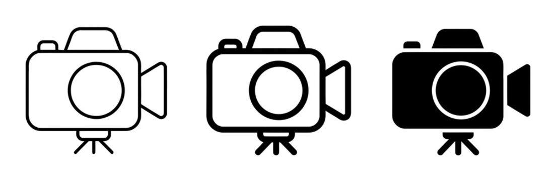 3 Camera icons, outline solid styles, UI and web interface design