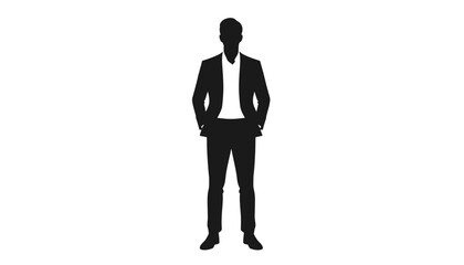 Businessman silhouette stands in a professional suit against a clean white background. © RanaMuhammad