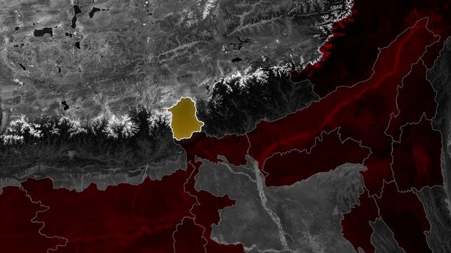Sikkim State Map Highlight Animation with Location Pin on India Political Geography Background