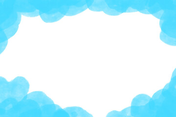 Obraz premium Soft light blue painted clouds border template for text Hand drawn textured cloud frame isolated on white