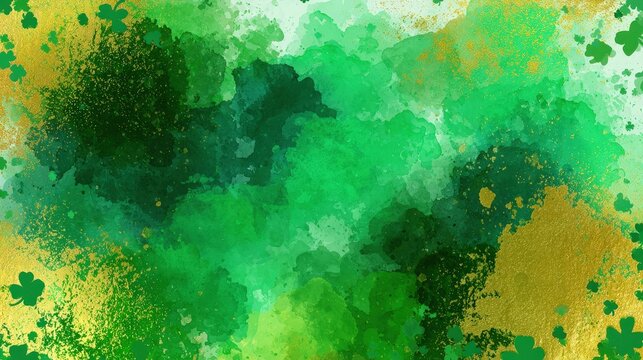 Green and gold abstract pattern with shamrocks for a festive mood during St. Patrick's Day celebrations