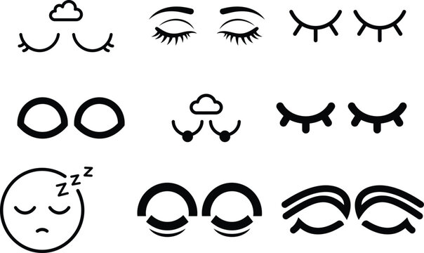 Sleepy eyes and face expressions with closed eyelids and sleepy signs  various designs
