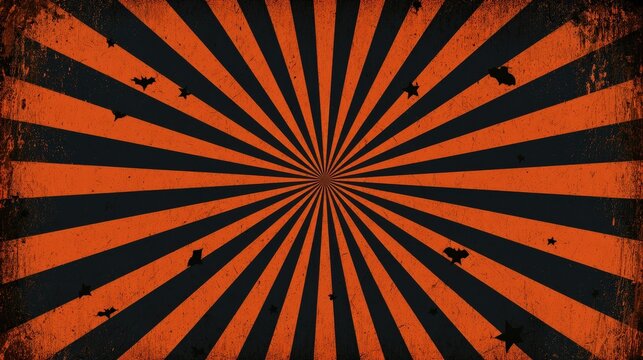 Orange and black radial pattern with stars on a dark background