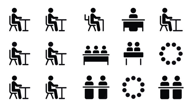 Set of 15 Meeting and Student Desk People Icons Vector