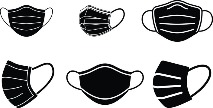 Surgical face masks in various orientations isolated on transparent background