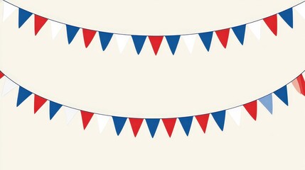 Obraz premium Bunting decorations in red, white, and blue hanging at a celebration event in the afternoon sun with clear skies