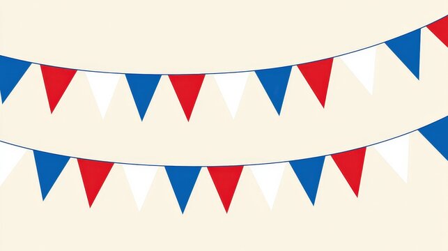Colorful bunting flags hang in a festive manner during a party or celebration in a bright setting