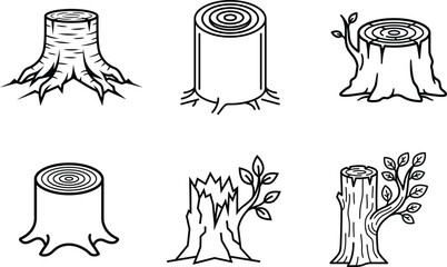 tree stumps and trunks with roots and leaves  various wood cut stumps © Saidurra12