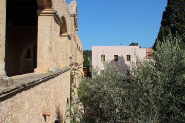 Fototapeta premium gallery and common in an orthodox monastery (arkadi) in crete in greece 