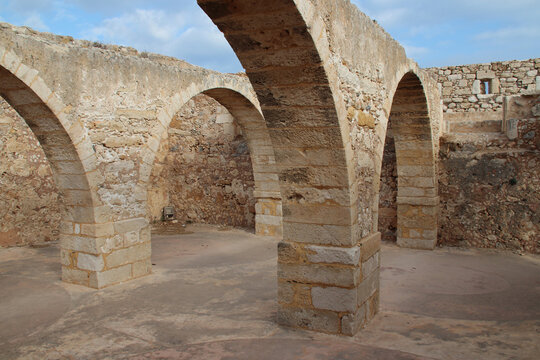 arcade in the venetian fortress in rethymno in crete in greece