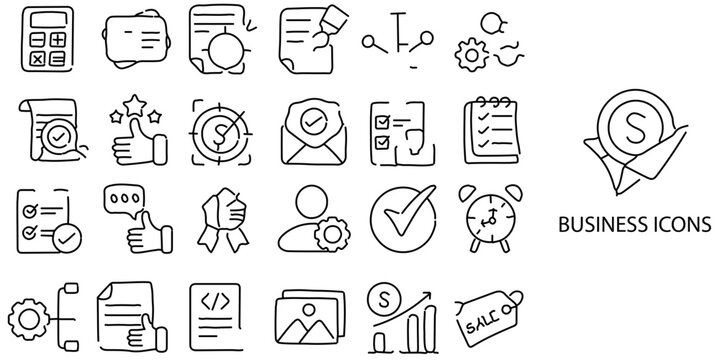 Business simple concept Line Art 24 Black and White color icons set .Vector illustration.