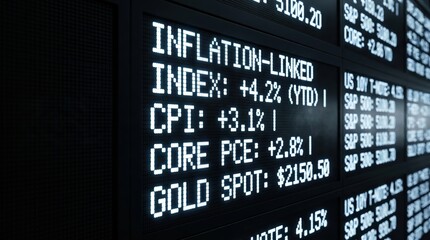 Fototapeta premium LED financial ticker screen inflation linked index CPI core PCE gold spot