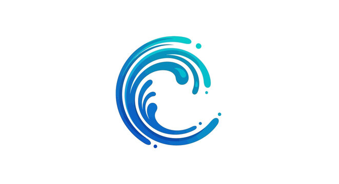 Abstract blue water wave swirl logo on white background