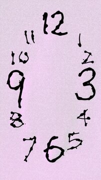 Abstract Animation of Hand Drawn Clock Numbers, Vertical Video Backgrounds with Shaky Motion Texture Pattern and Creepy black Font Overlay for Horror Countdown