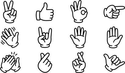Fototapeta premium Various hand gestures and signs collection of twelve different hand signs