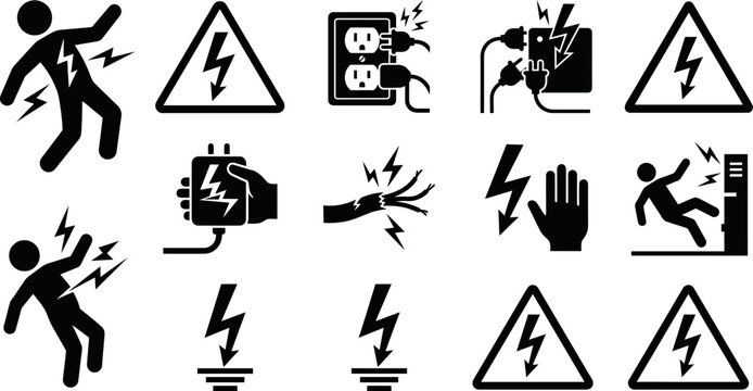 electric shock warning signs and symbols for safety and hazard alerts