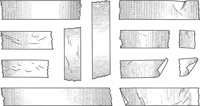 Collection of ripped and torn paper edges and strips with rough textures and perforations