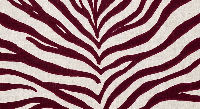 Burgundy zebra print fabric with white background animal pattern textile
