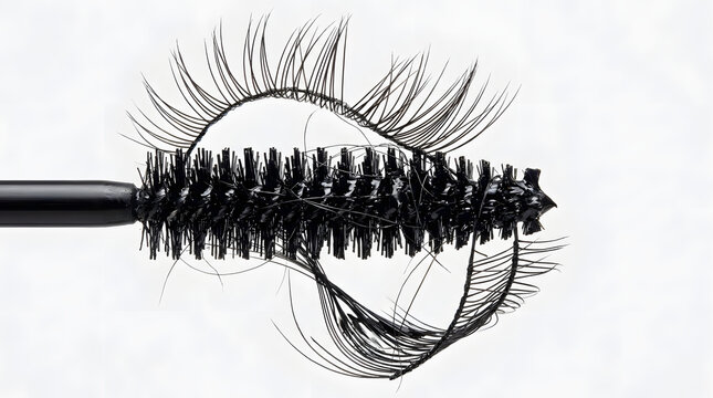 Mascara wand with eyelashes isolated on transparent background