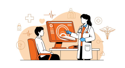 Fototapeta premium Medical Consultation Demonstrating Analysis of Patient's Diagnostics With Technical Tools