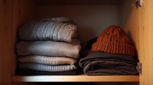 Organized Wardrobe with Layered Clothing and Details for Preparation in a Stylish Arrangement