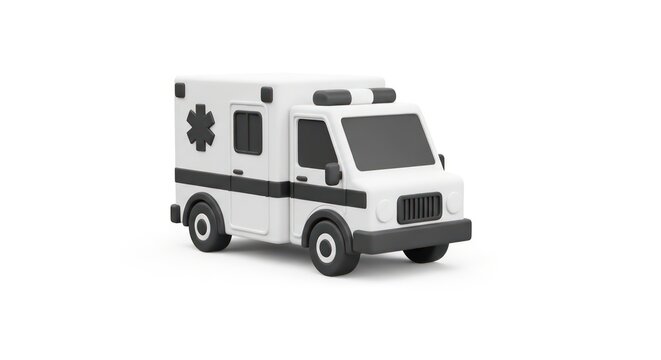 Stylized three dimensional white ambulance van on white background
