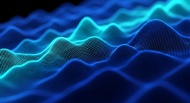 Abstract blue glowing sound wave visualization with frequency abstract background technology visualization spectrum vibration connection electronic