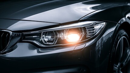 Fototapeta premium Modern luxury car headlight with glowing lamp