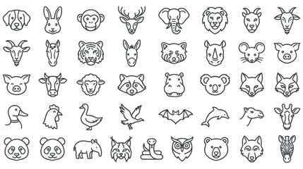 Animal head icons set in thin line style for zoo design. © GW