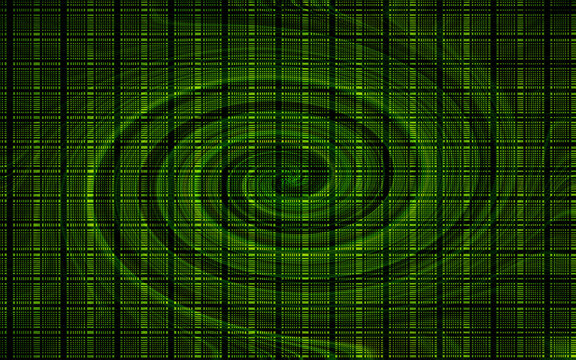 Digital binary code data matrix with green glowing numbers