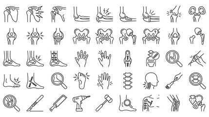 Orthopedic icons set for medicine joint pain and surgery.