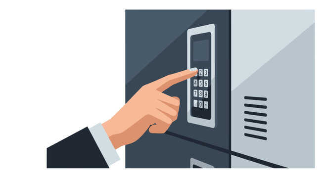 Person hand entering pin code on security digital keypad for access to locker or room vector illustration
