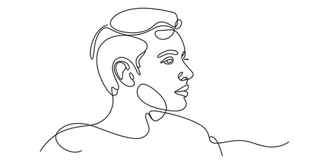 Minimalist one line drawing of a young man profile portrait © Nebaron