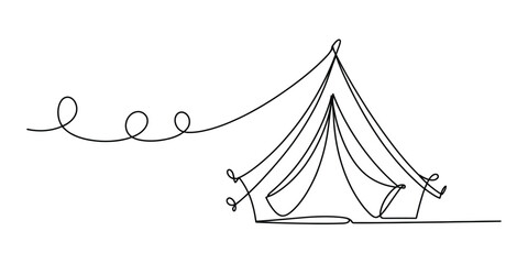 Continuous single line drawing of a camping tent © Nebaron