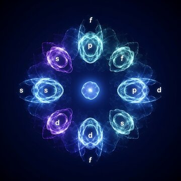 Abstract glowing atomic orbitals electron shells science illustration
