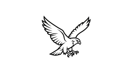 Fototapeta premium Majestic eagle flying with wings spread in line art style