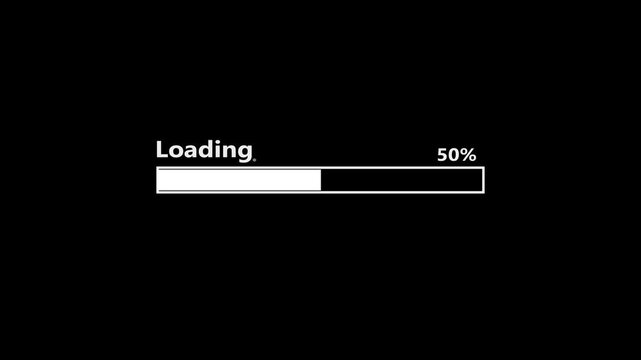 Abstract loading icon animation on black background. White Loading bar and percentage Futuristic progress loading bar 0-100 percent