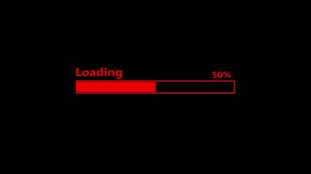 Abstract loading icon animation on black background. Red Loading bar and percentage Futuristic progress loading bar 0-100 percent. 4k video