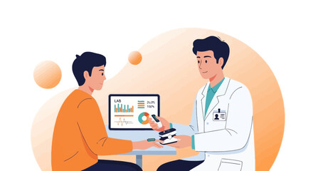 Obraz premium Medical Consultation Demonstrating Patient Analysis And Health Monitoring, Vector Illustration